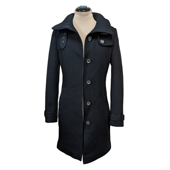 Burberry Brit Black Rushworth Wool Belted Trench Coat Lined 4 - Picture 4 of 7